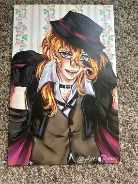 Bungo stray dogs Art Print - Black & Orange Anime Character Illustration by